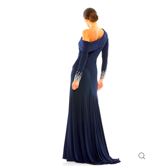 Mac Duggal Drop Shoulder Beaded Cuff Gown - Picture 3 of 10